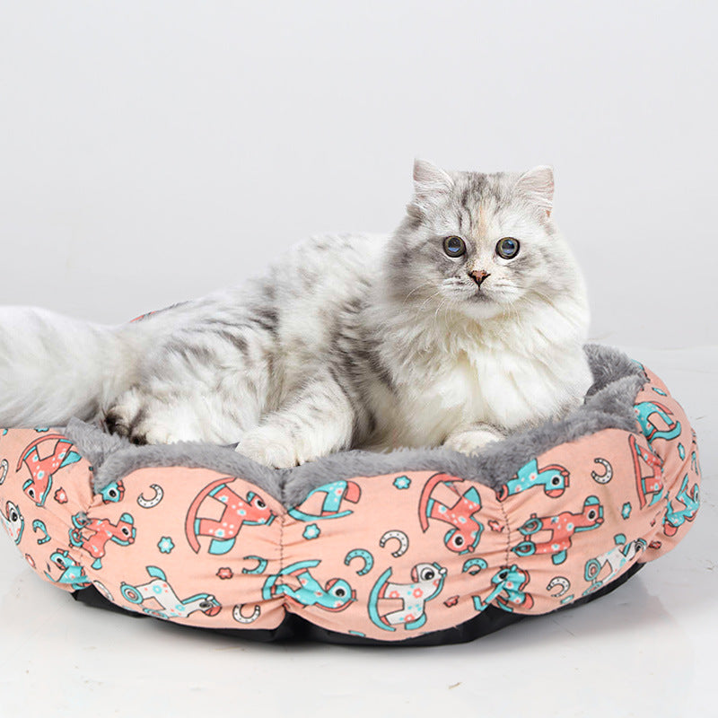 Calming Fluffy Donut Pet Bed Round Soft Nest Bed