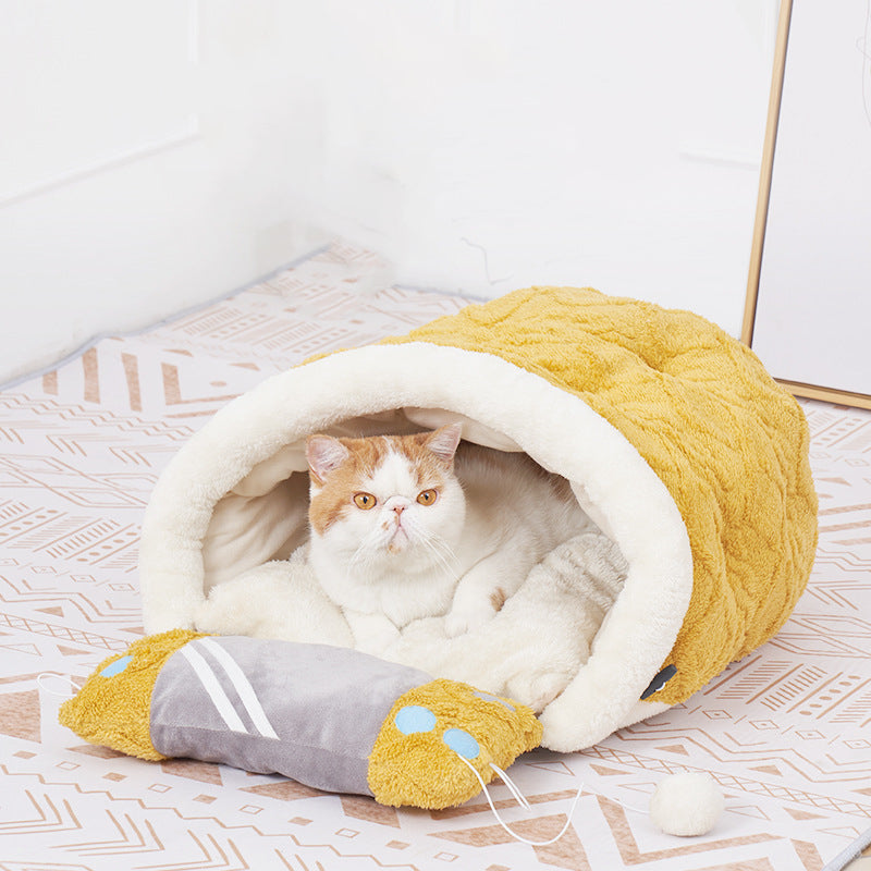 Arctic Velvet Pet Cave Nest Bed With Pillow And Pad