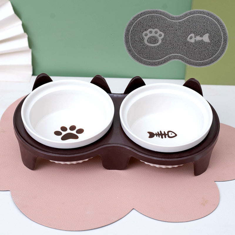 Tall Ceramic Double Pet Feeding Water Bowl Stand