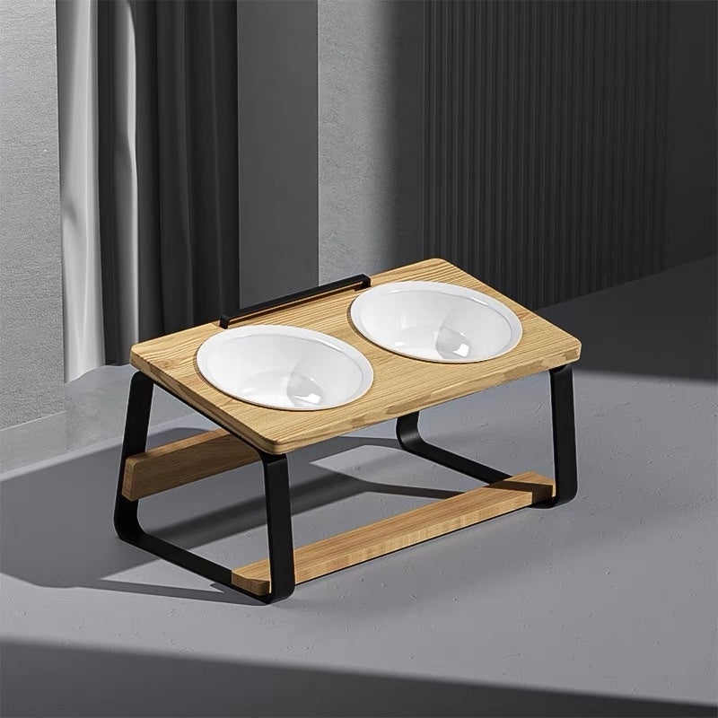 Ceramic Double Pet Feeding Bowl With Cervical Support Stand
