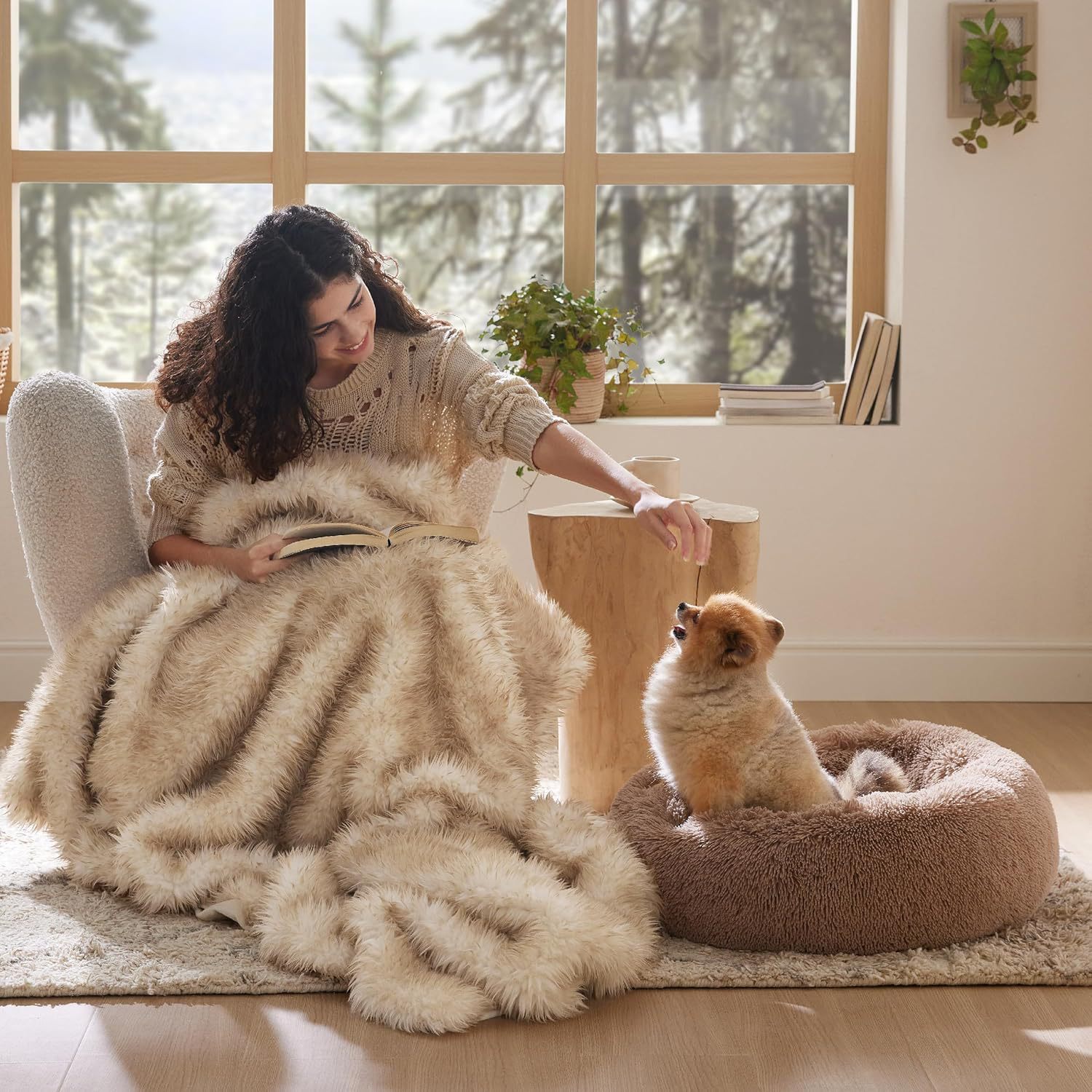 Indoor Solid Color Non Slip Fluffy Plush Pet Bed