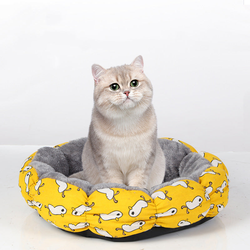 Calming Fluffy Donut Pet Bed Round Soft Nest Bed