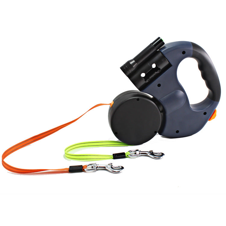 Dual Headed Retractable Pet Leash With Light And Bag Holder