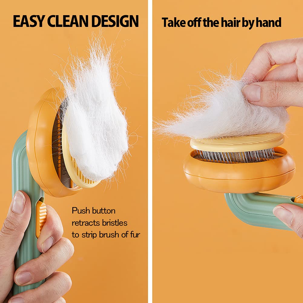 Pet Pumpkin Self Cleaning Grooming Slicker Brush Hair Removal Tool