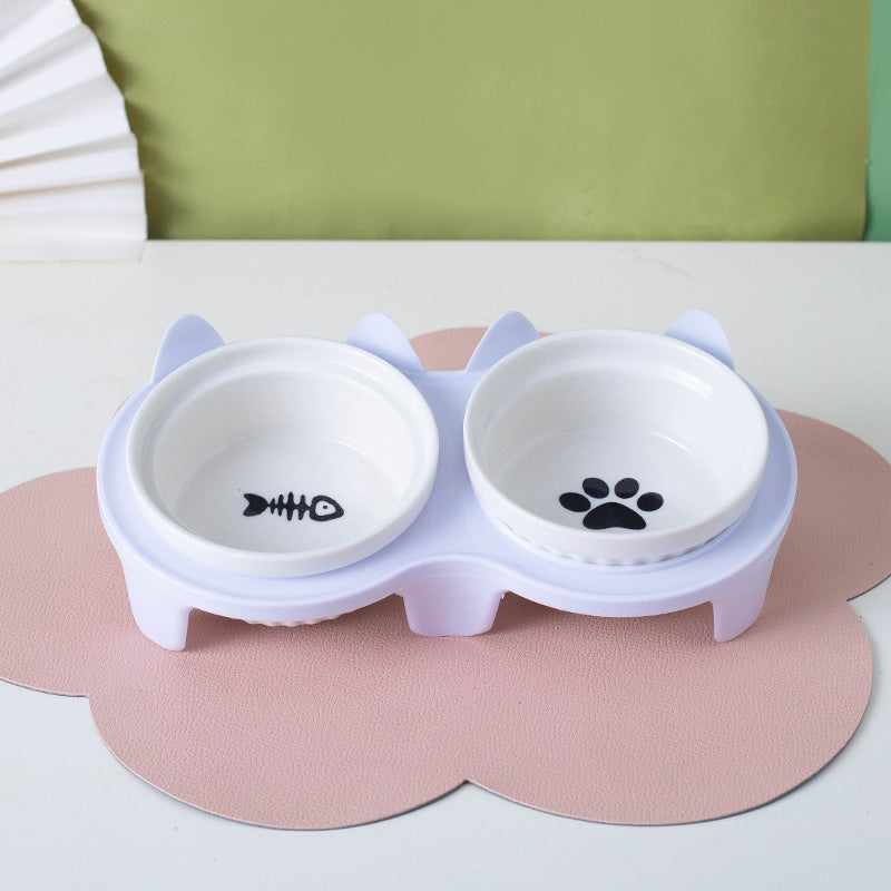 Tall Ceramic Double Pet Feeding Water Bowl Stand