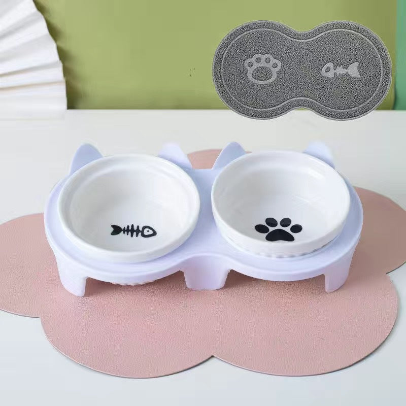 Tall Ceramic Double Pet Feeding Water Bowl Stand