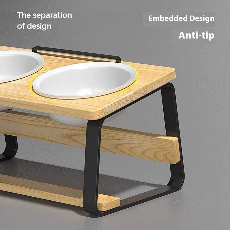 Ceramic Double Pet Feeding Bowl With Cervical Support Stand
