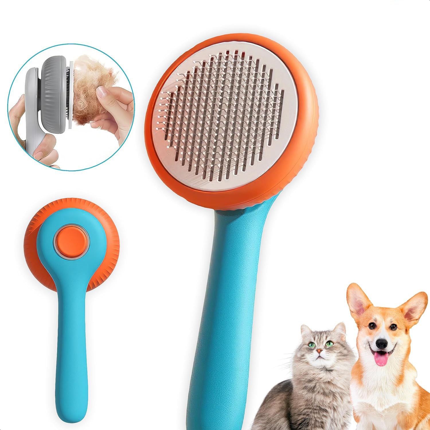 Pet Grooming Brush Self Cleaning Slicker Comb For Fur Removal And Detangling
