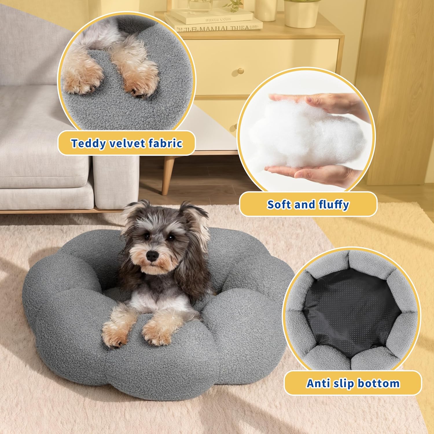 Calming Plush Pet Bed Fluffy Donut Cuddler Non Slip Washable