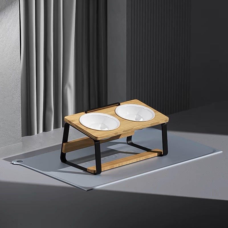 Ceramic Double Pet Feeding Bowl With Cervical Support Stand