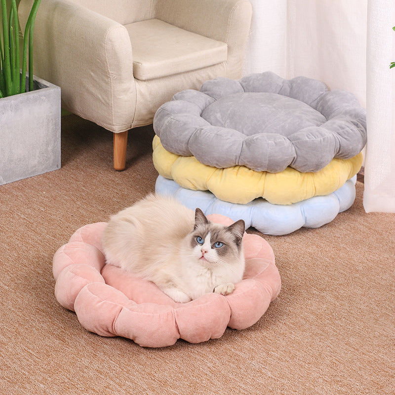 19.69 x 19.69 inches Multi Color Petal Pet Nest Soft Plush Double Sided Bed