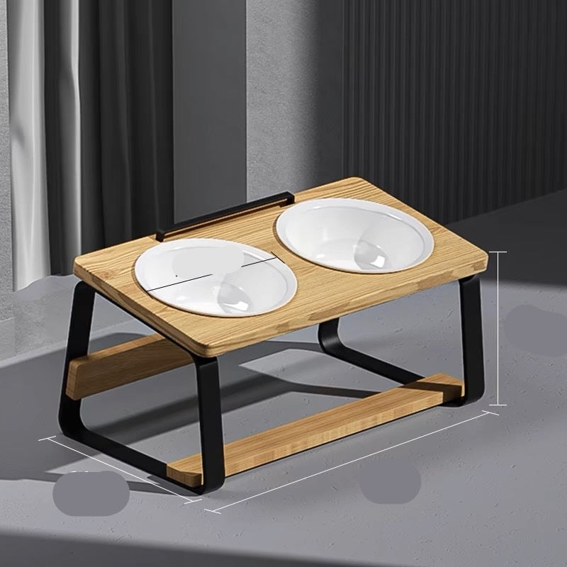 Ceramic Double Pet Feeding Bowl With Cervical Support Stand