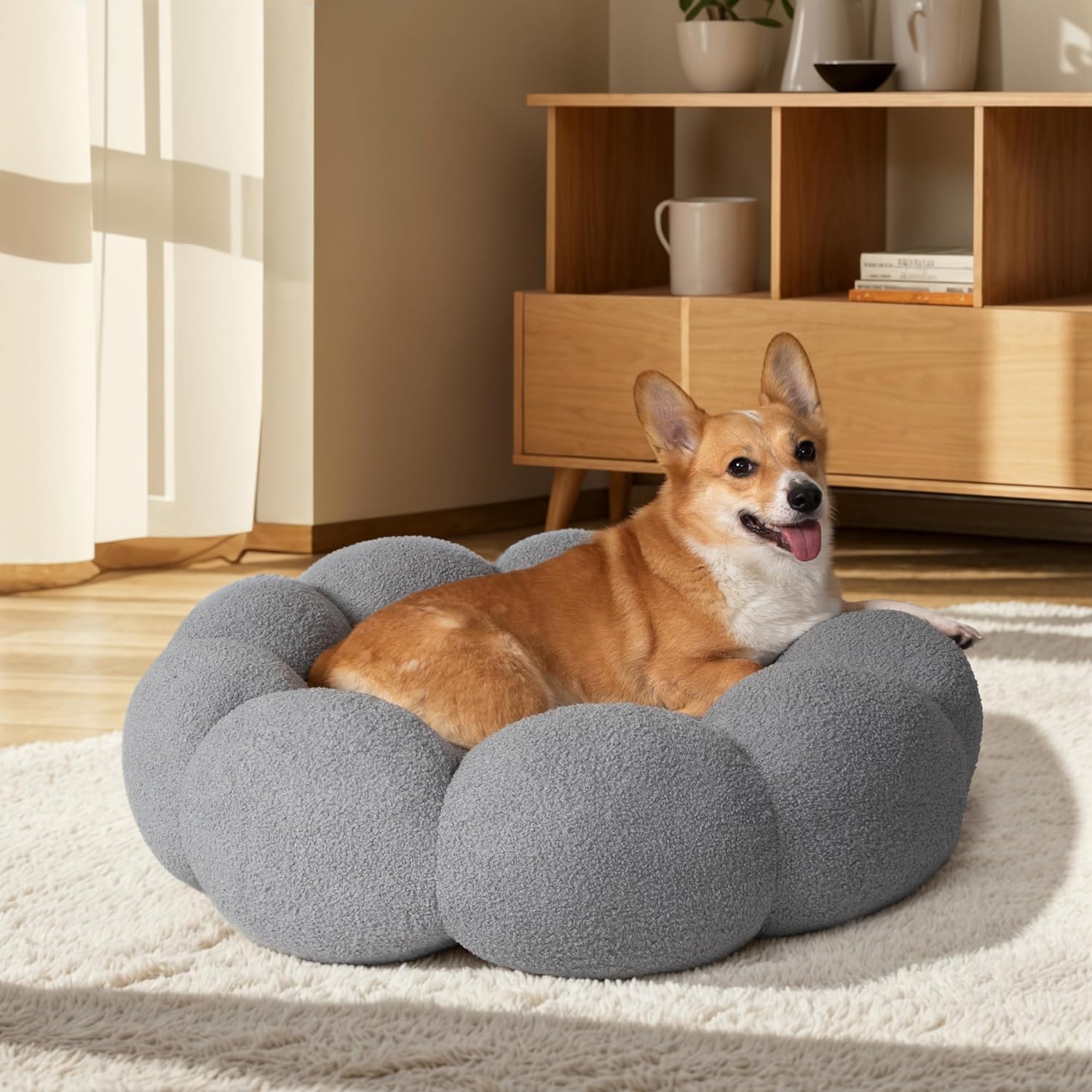Calming Plush Pet Bed Fluffy Donut Cuddler Non Slip Washable