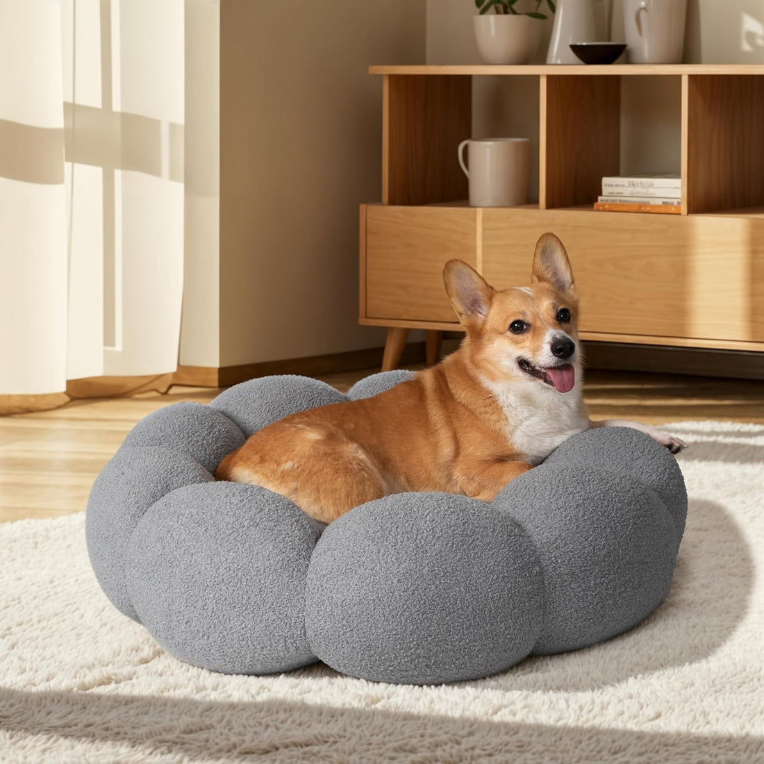 Calming Plush Pet Bed Fluffy Donut Cuddler Non Slip Washable