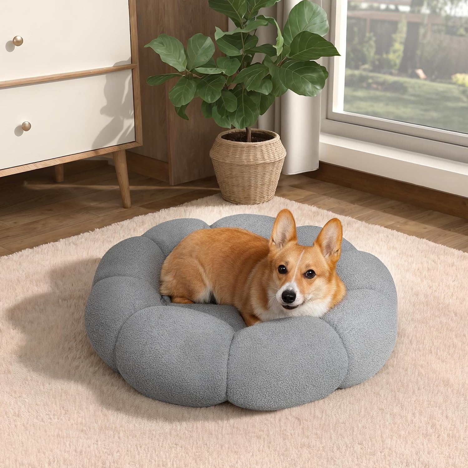 Calming Plush Pet Bed Fluffy Donut Cuddler Non Slip Washable