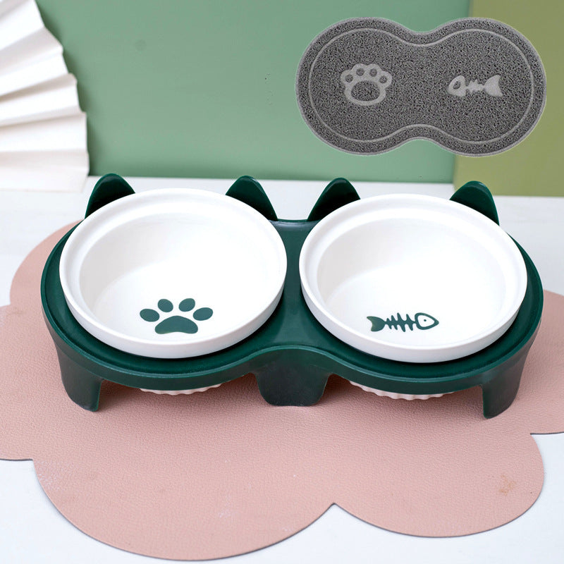 Tall Ceramic Double Pet Feeding Water Bowl Stand