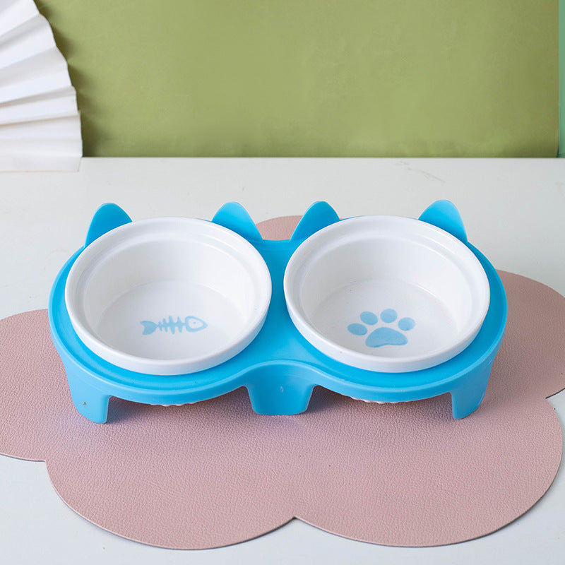 Tall Ceramic Double Pet Feeding Water Bowl Stand