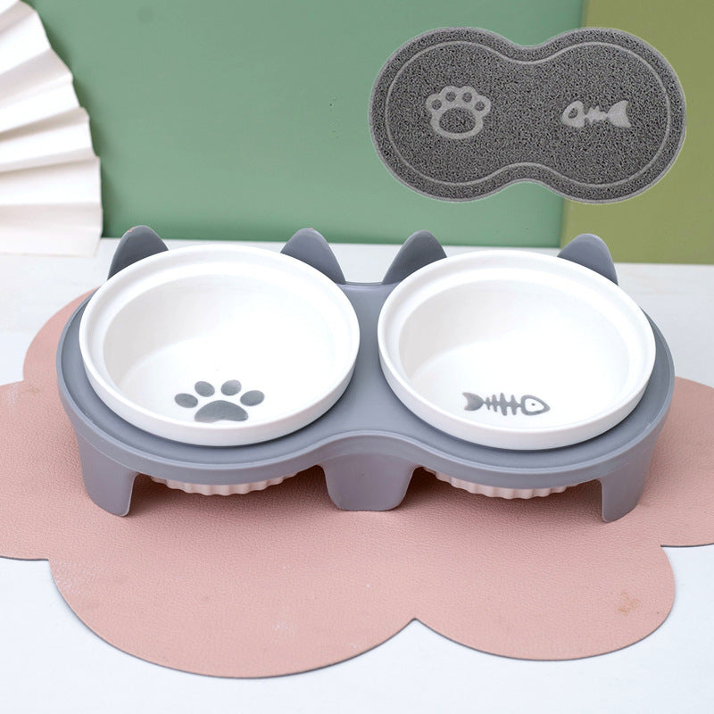 Tall Ceramic Double Pet Feeding Water Bowl Stand