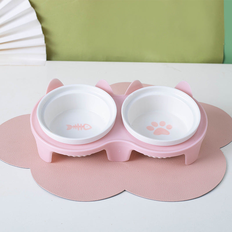 Tall Ceramic Double Pet Feeding Water Bowl Stand