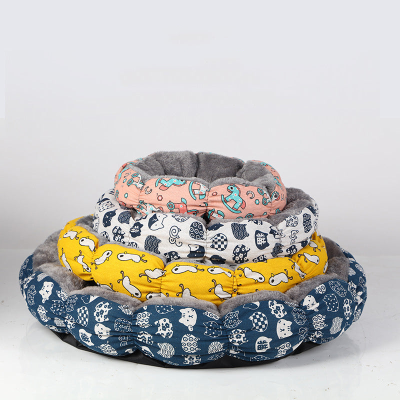 Calming Fluffy Donut Pet Bed Round Soft Nest Bed