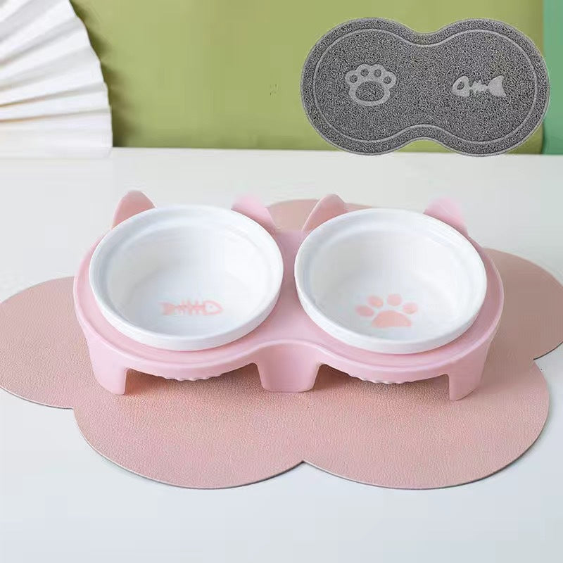 Tall Ceramic Double Pet Feeding Water Bowl Stand