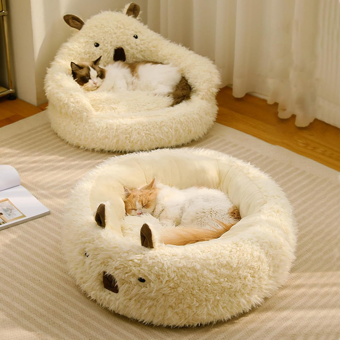 Cut Alpaca Style Calming Pet Bed Detachable Plush Pad Anti Slip Nest