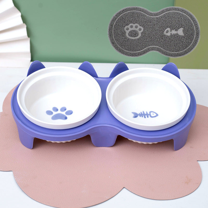Tall Ceramic Double Pet Feeding Water Bowl Stand
