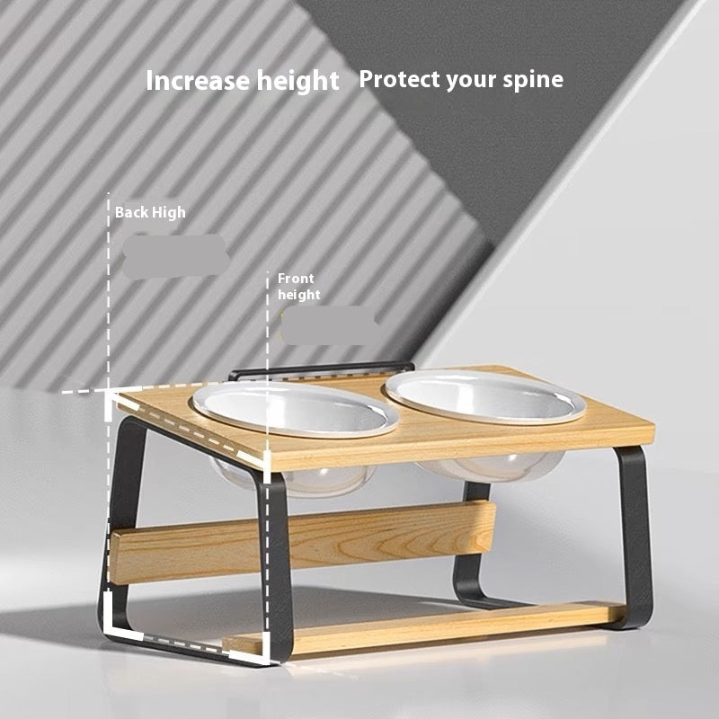 Ceramic Double Pet Feeding Bowl With Cervical Support Stand