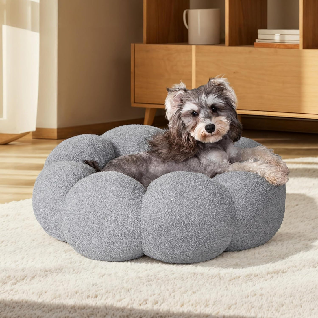 Calming Plush Pet Bed Fluffy Donut Cuddler Non Slip Washable