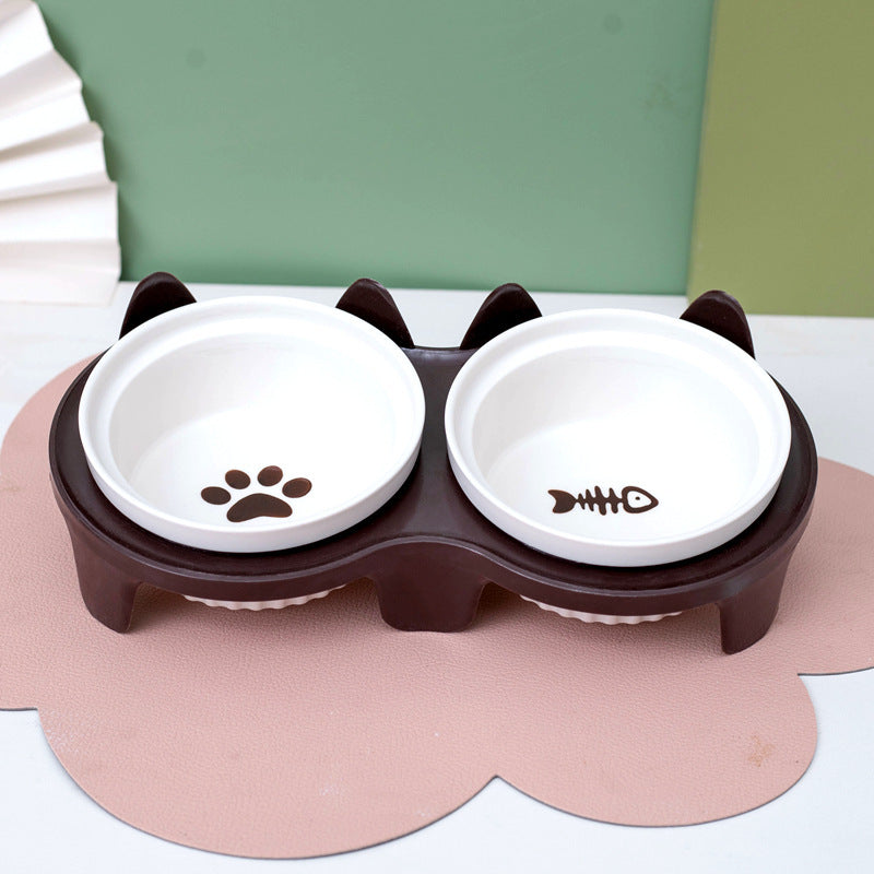 Tall Ceramic Double Pet Feeding Water Bowl Stand
