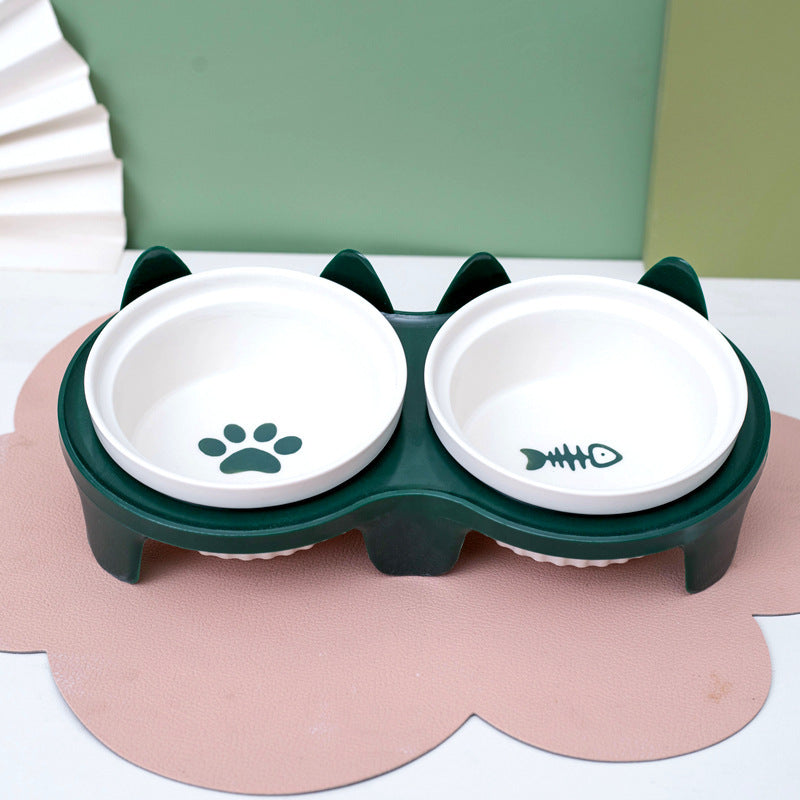Tall Ceramic Double Pet Feeding Water Bowl Stand