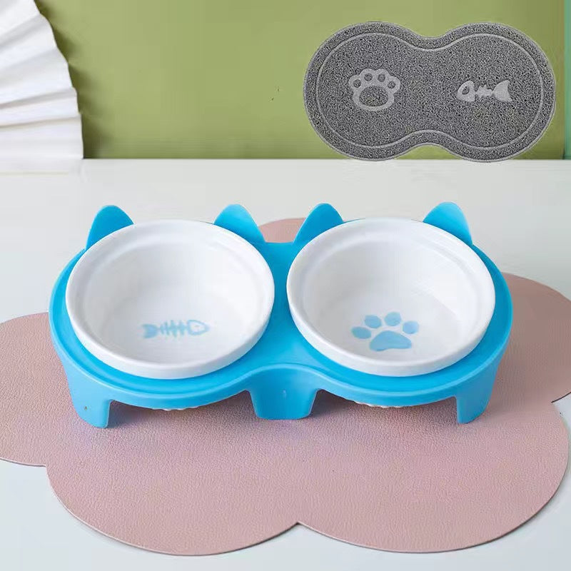 Tall Ceramic Double Pet Feeding Water Bowl Stand