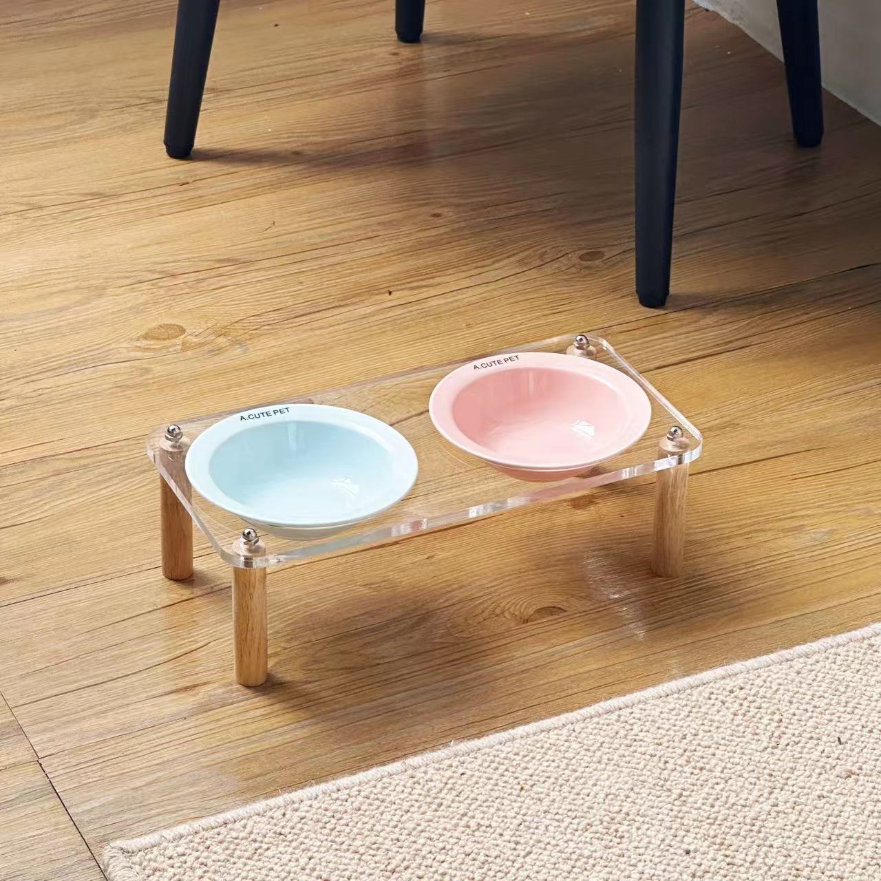 Anti Tumble Elevated Ceramic Double Pet Feeding Bowl