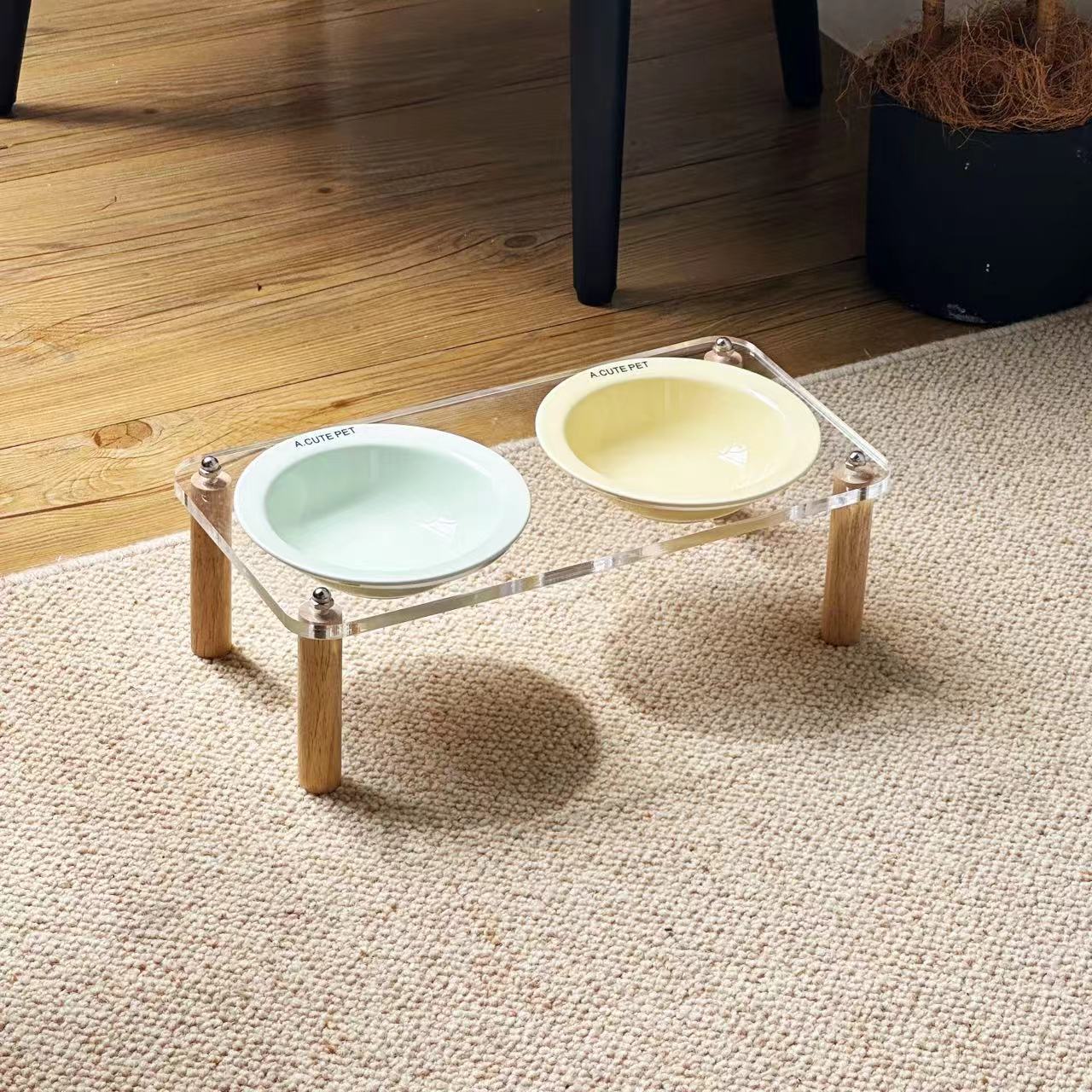 Anti Tumble Elevated Ceramic Double Pet Feeding Bowl