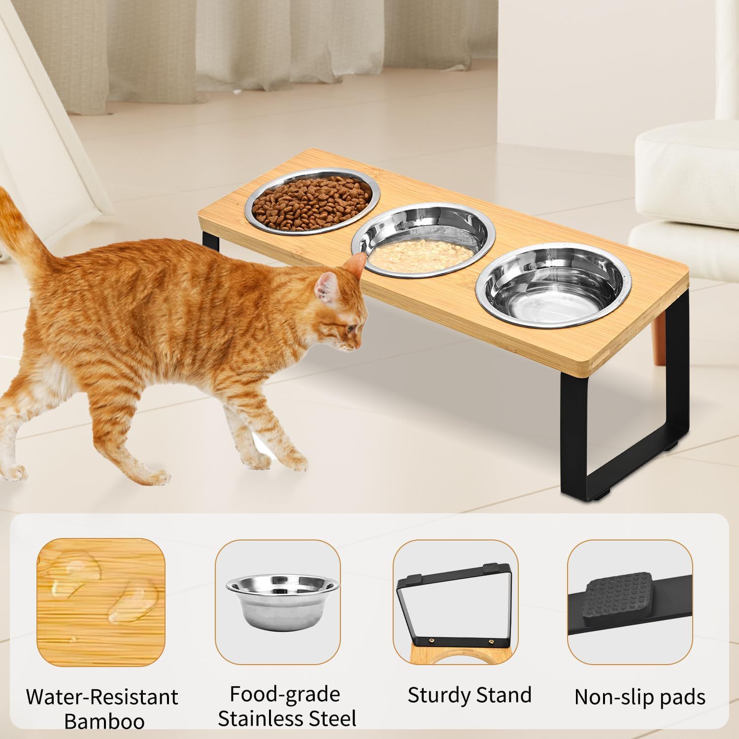 Wood And Iron Pet Feeding Stand With Bowl Rack