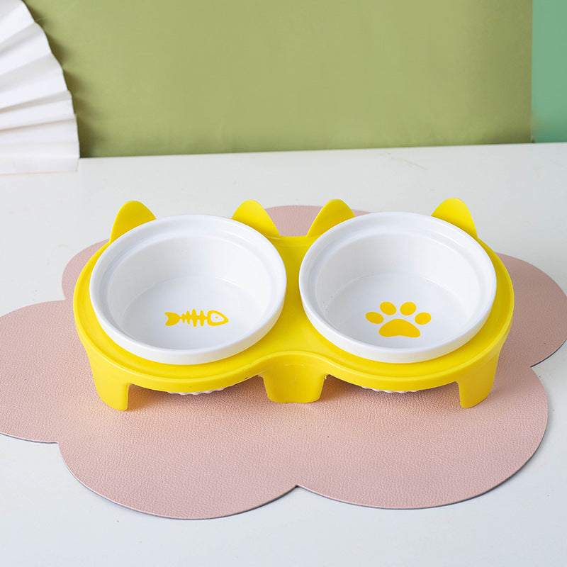 Tall Ceramic Double Pet Feeding Water Bowl Stand
