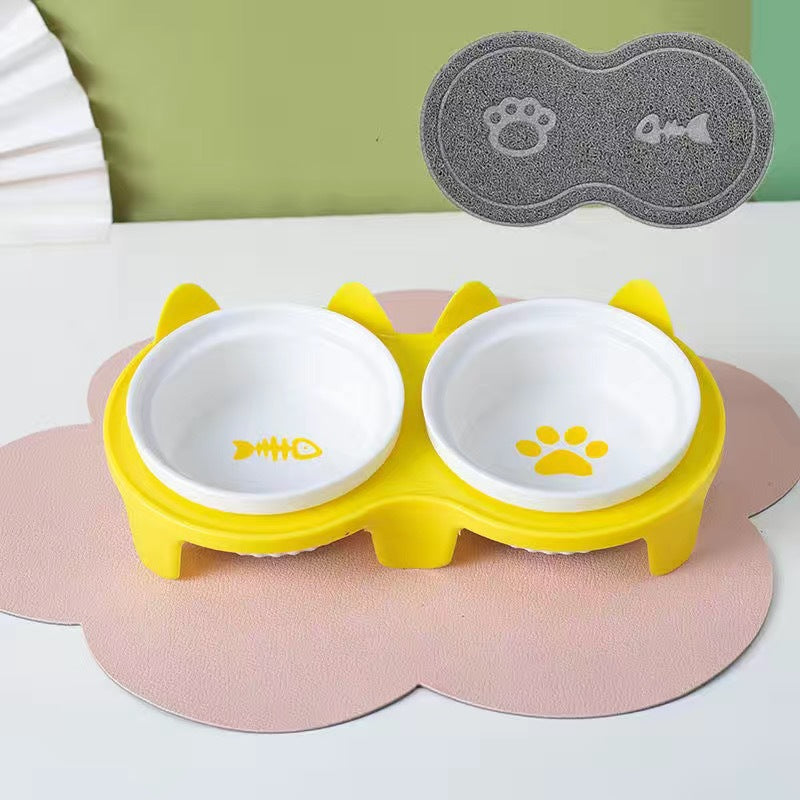 Tall Ceramic Double Pet Feeding Water Bowl Stand