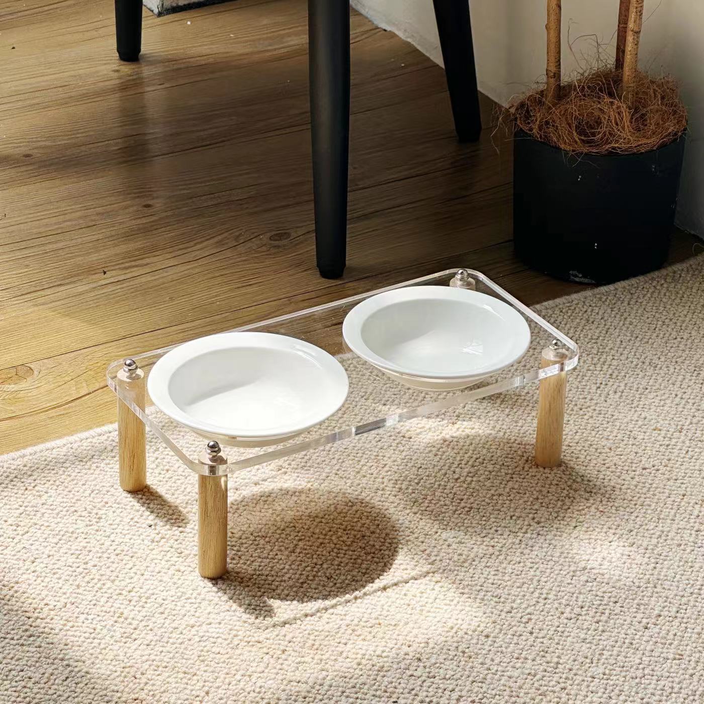 Anti Tumble Elevated Ceramic Double Pet Feeding Bowl