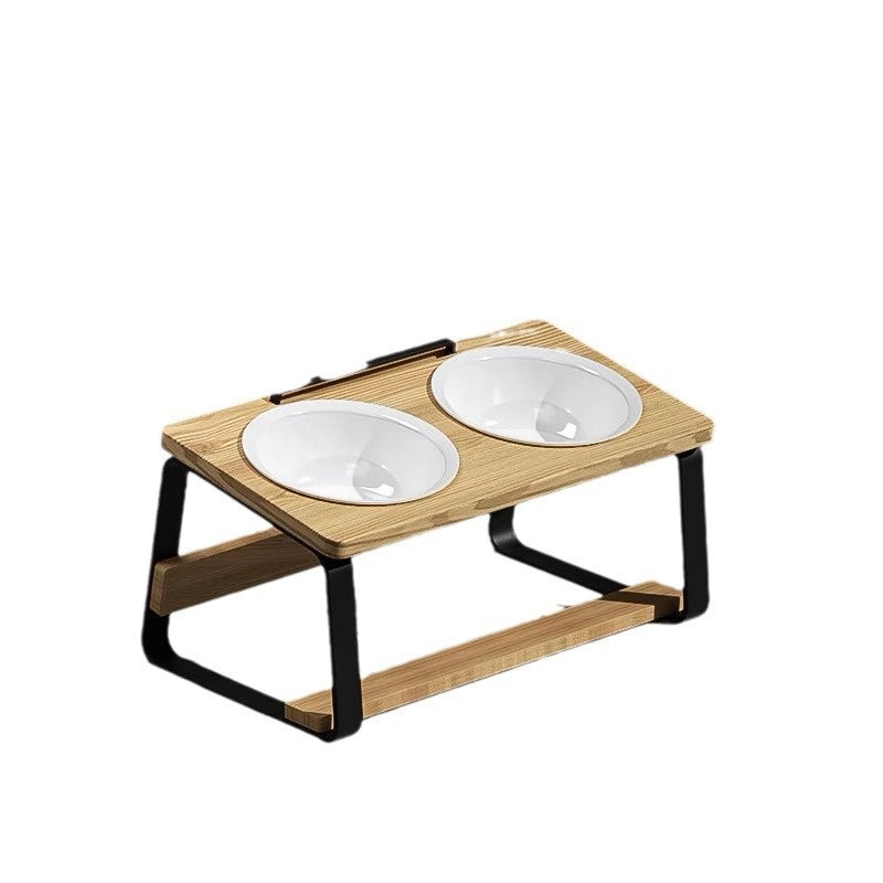 Ceramic Double Pet Feeding Bowl With Cervical Support Stand