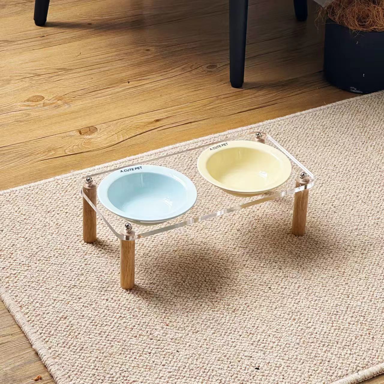 Anti Tumble Elevated Ceramic Double Pet Feeding Bowl
