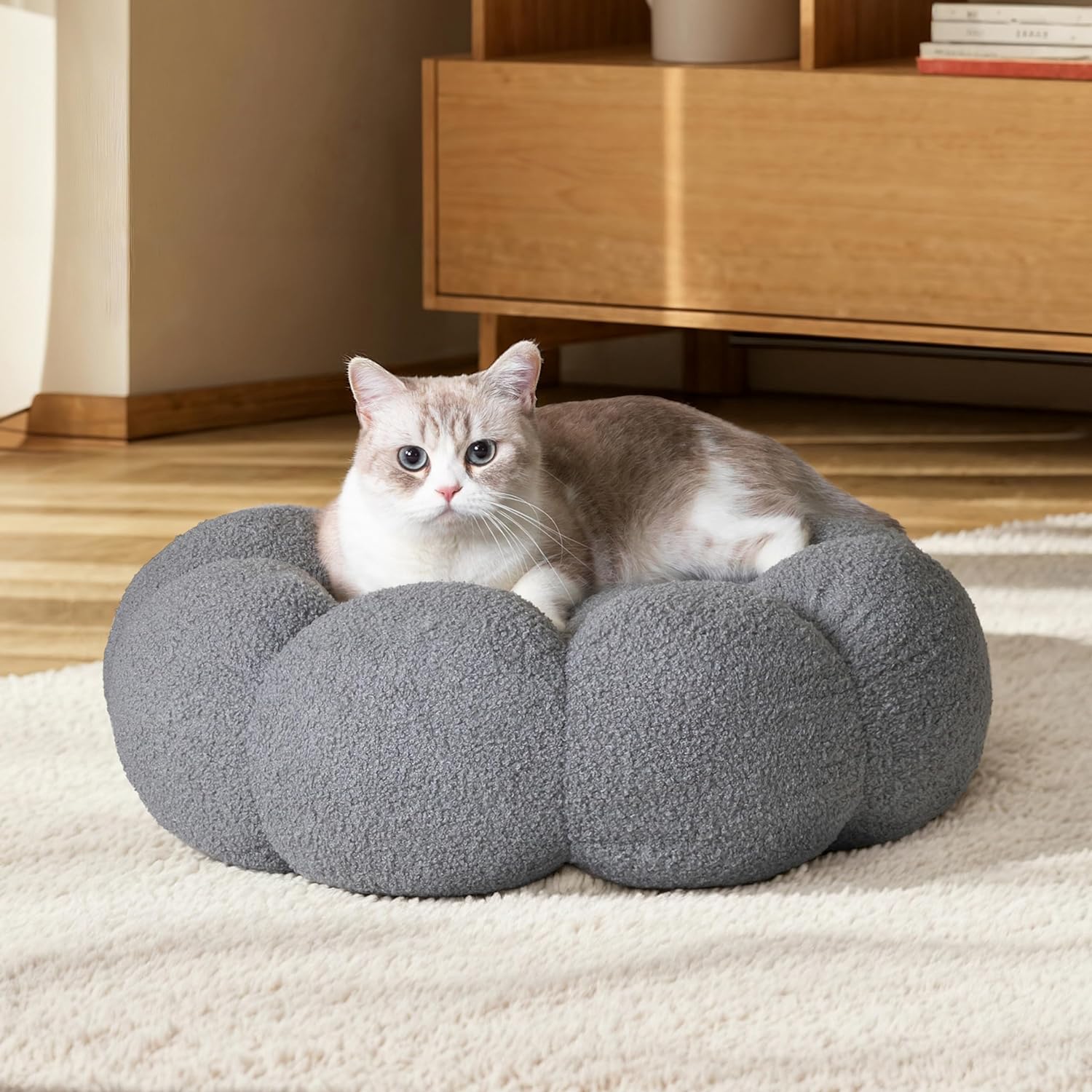 Calming Plush Pet Bed Fluffy Donut Cuddler Non Slip Washable