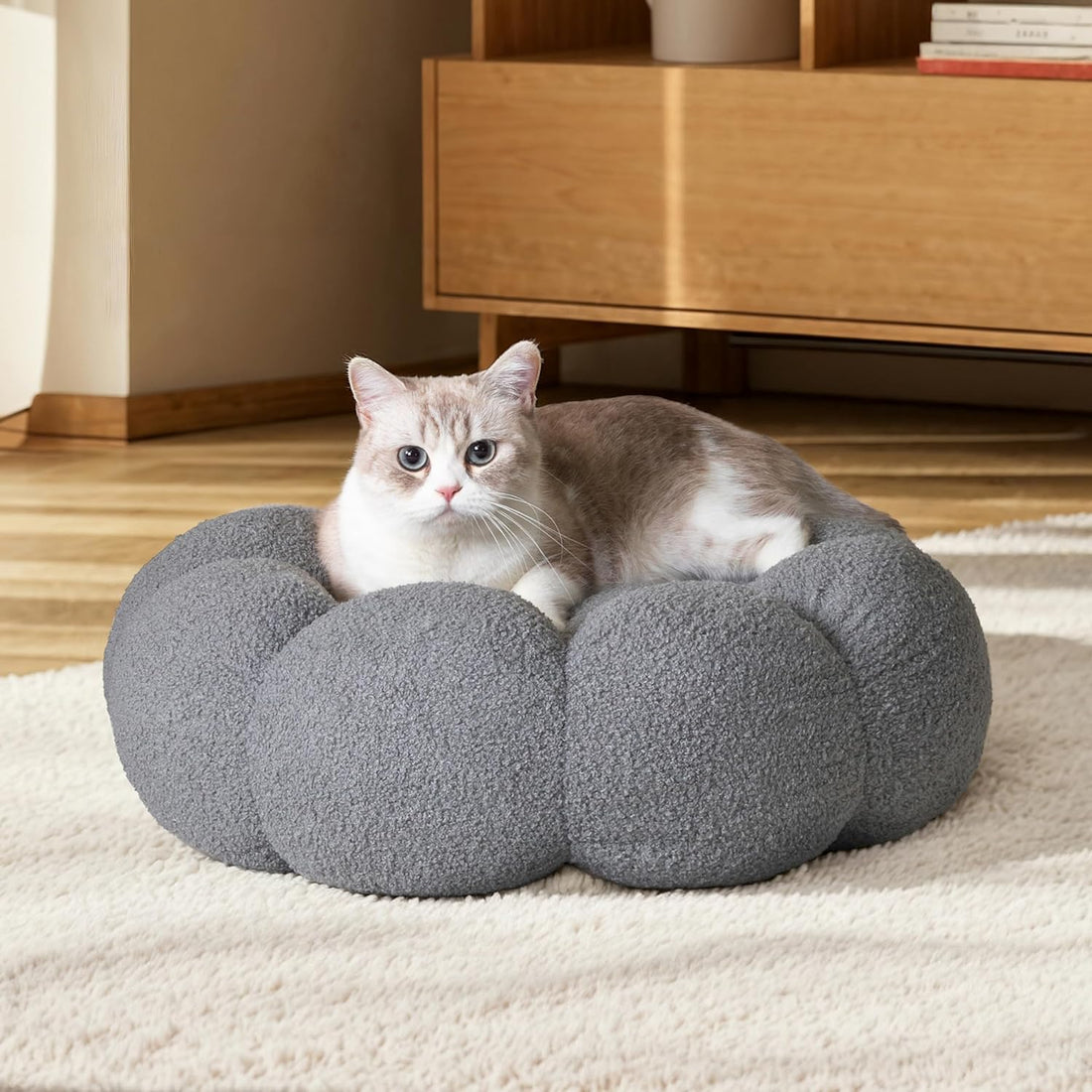 Calming Plush Pet Bed Fluffy Donut Cuddler Non Slip Washable